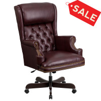 Flash Furniture CI-J600-BY-GG High Back Traditional Tufted Burgundy Leather Executive Office Chair